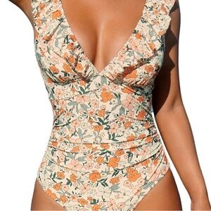 CUPSHE Ditsy Floral Flutter Sleeve One-Piece Swimsuit Size XL